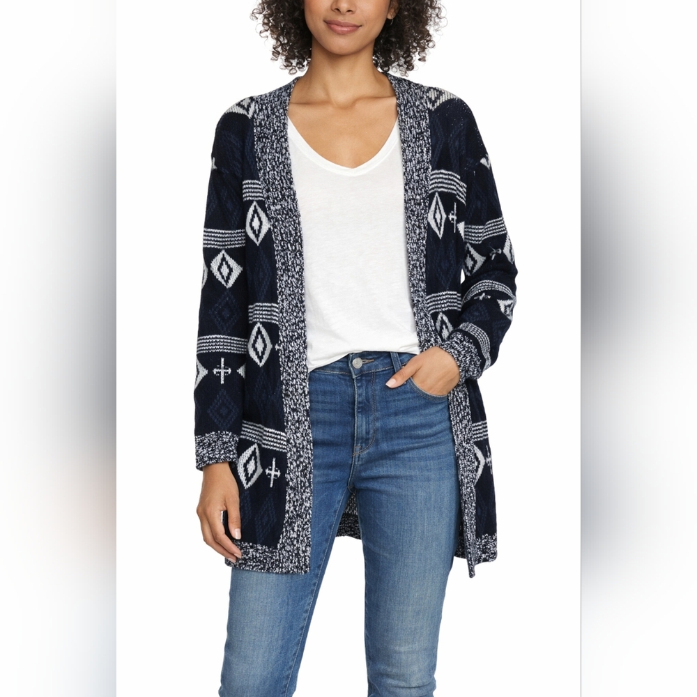 Elodie Geometric Open Front Cardigan Sz S Oversized Southwestern Folk Boho Knit